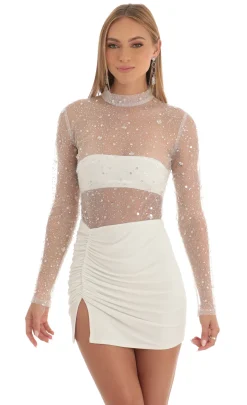 LUCY IN THE SKY Mini Dresses^Glitter Sheer Dress In White