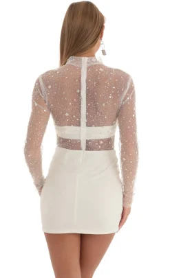 LUCY IN THE SKY Mini Dresses^Glitter Sheer Dress In White
