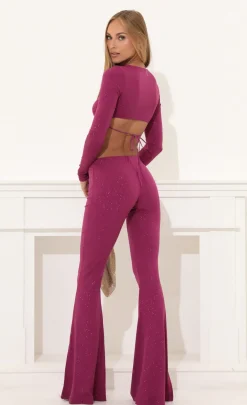 LUCY IN THE SKY Two-Piece Sets|Tops^Glitter Two Piece Pant Set In Mauve