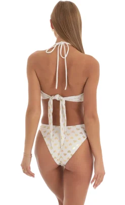 LUCY IN THE SKY Two-Piece Sets|Swimwear^Gold Heart Halter Bikini Set In White