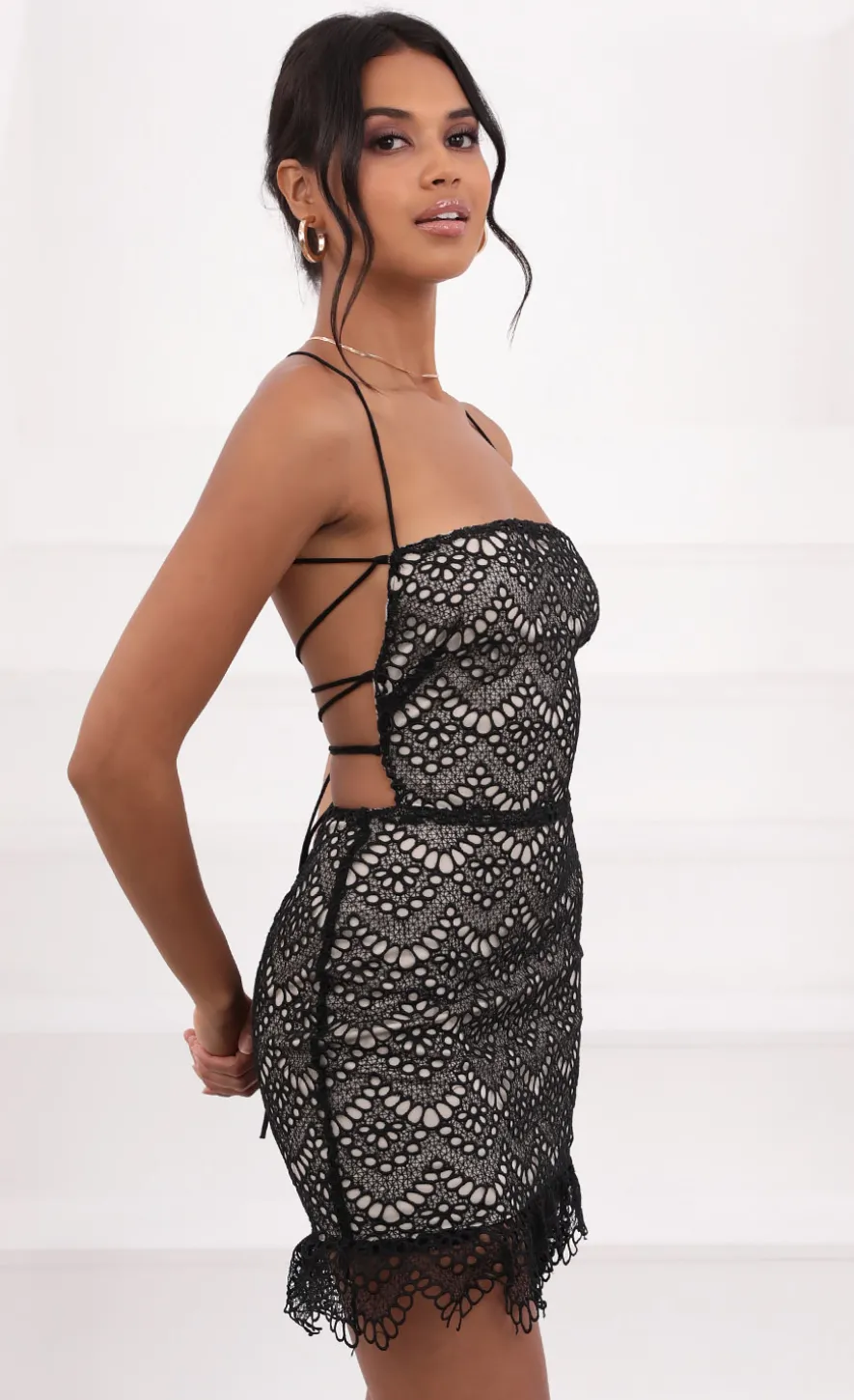 LUCY IN THE SKY Mini Dresses^Guipure Lace Dress In Black