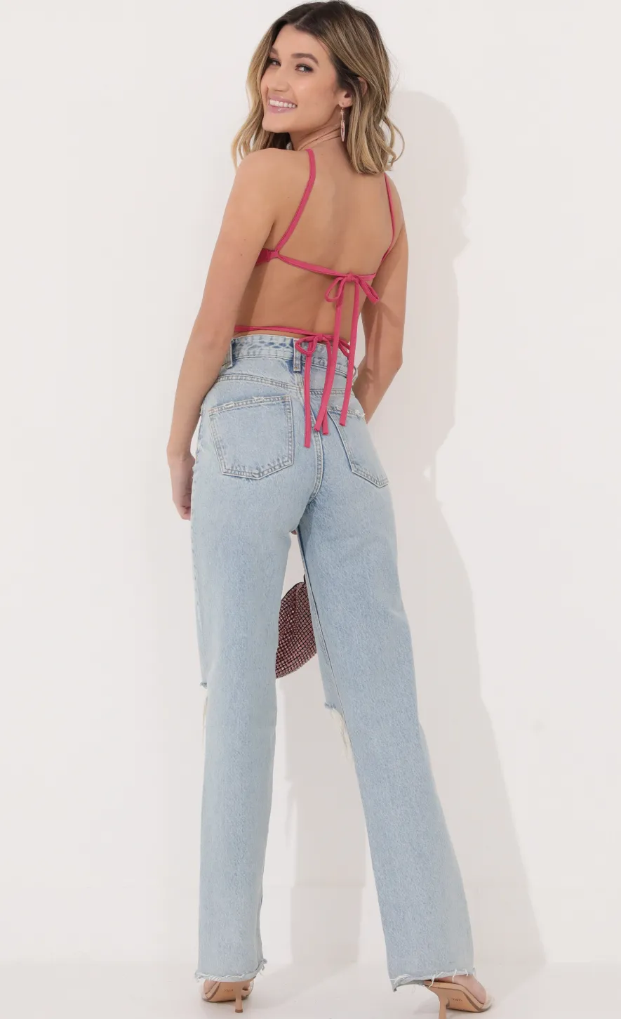 LUCY IN THE SKY Tops^Halter Crop Top In Pink Shimmer
