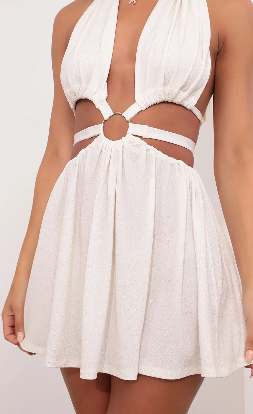 LUCY IN THE SKY Mini Dresses^Halter Cutout Chiffon Dress In White/Gold