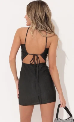 LUCY IN THE SKY Mini Dresses^Halter Dress In Black Sparkle