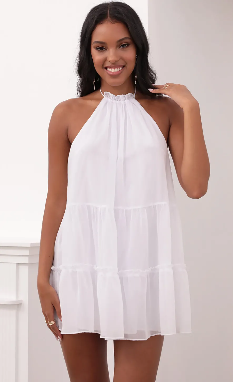 LUCY IN THE SKY Mini Dresses^Halter Dress In White Shimmer