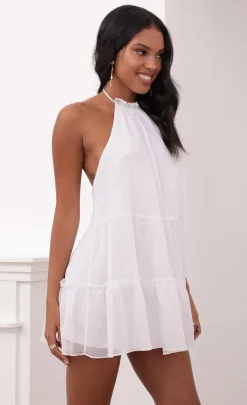 LUCY IN THE SKY Mini Dresses^Halter Dress In White Shimmer