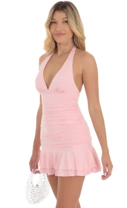 LUCY IN THE SKY Mini Dresses^Halter Drop Waist Dress In Pink