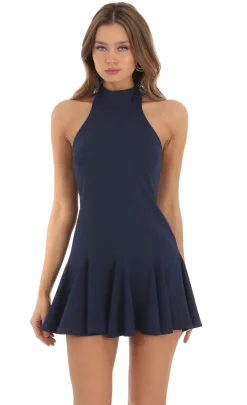 LUCY IN THE SKY Mini Dresses^Halter Flare Dress In Navy