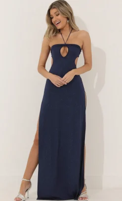 LUCY IN THE SKY Maxi Dresses^Halter Maxi Dress In Blue Shimmer