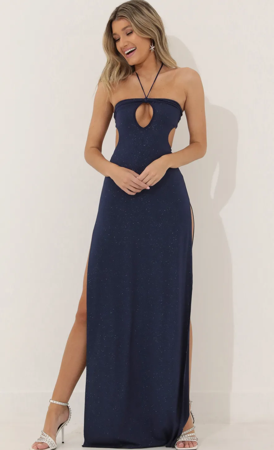 LUCY IN THE SKY Maxi Dresses^Halter Maxi Dress In Blue Shimmer