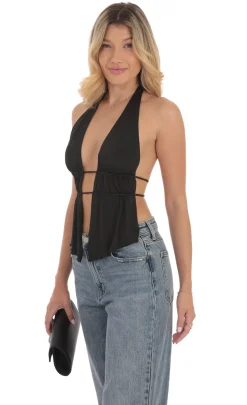 LUCY IN THE SKY Tops^Halter Open Back Top In Black