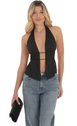 LUCY IN THE SKY Tops^Halter Open Back Top In Black