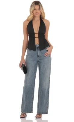 LUCY IN THE SKY Tops^Halter Open Back Top In Black