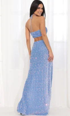 LUCY IN THE SKY Maxi Dresses^Halter Sequin Maxi Dress In Blue