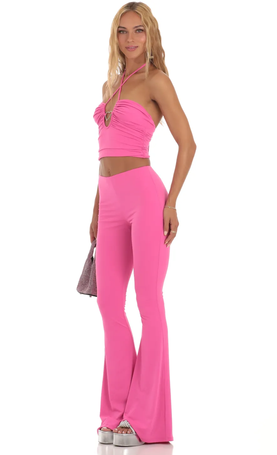 LUCY IN THE SKY Two-Piece Sets|Pants^Heart Flare Two Piece Set In Pink