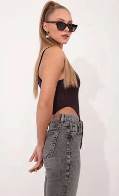 LUCY IN THE SKY Tops|Bodysuits^High-Cut Bodysuit In Purple