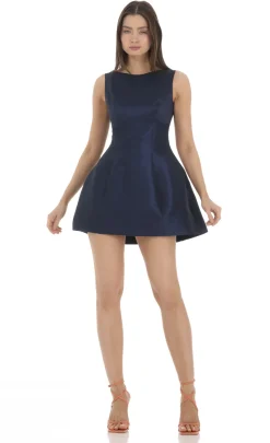 LUCY IN THE SKY Mini Dresses^High Neck Open Back Flare Dress In Navy