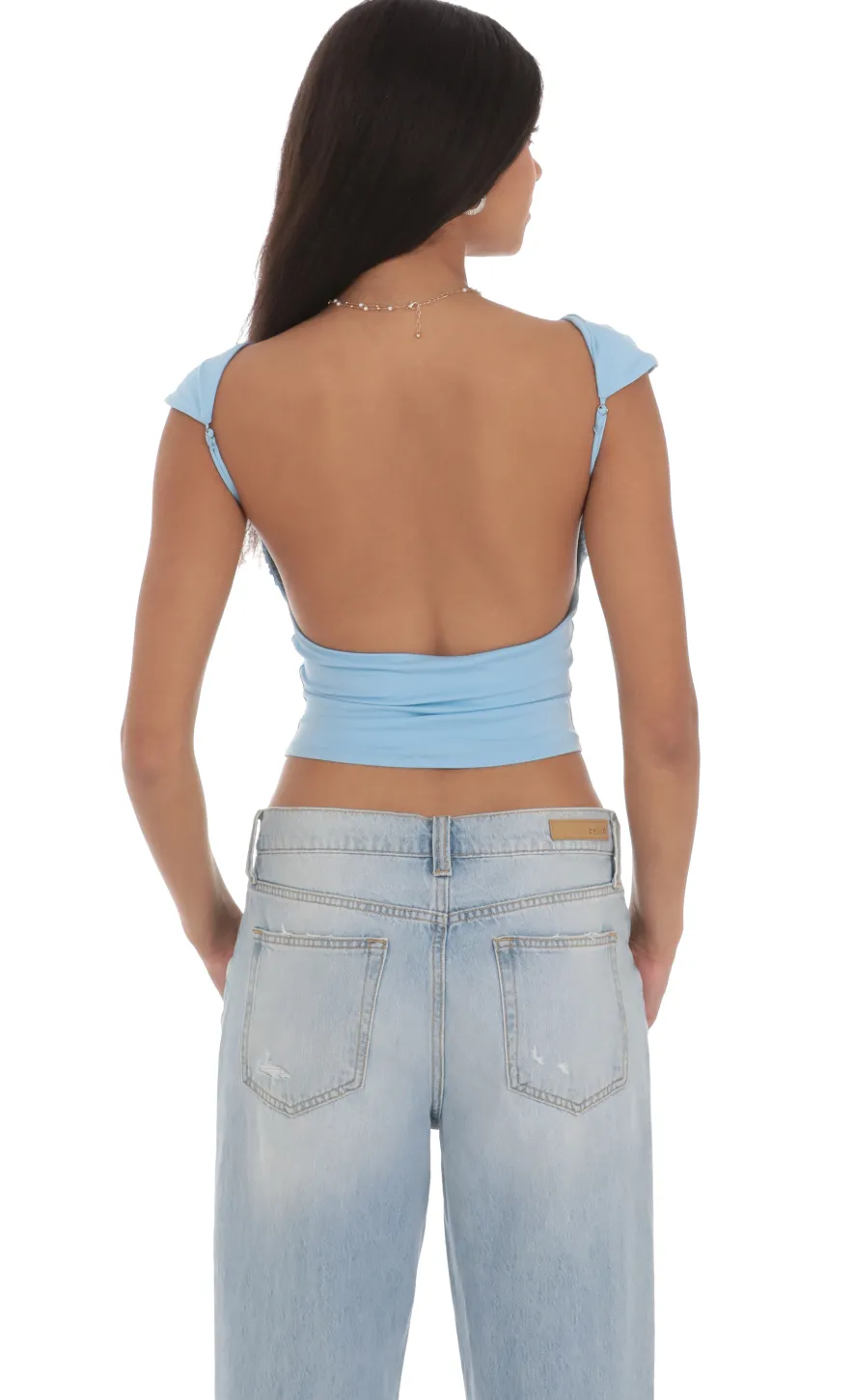 LUCY IN THE SKY Tops^High Neck Open Back Top In Light Blue