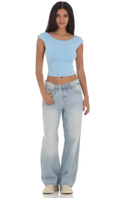 LUCY IN THE SKY Tops^High Neck Open Back Top In Light Blue