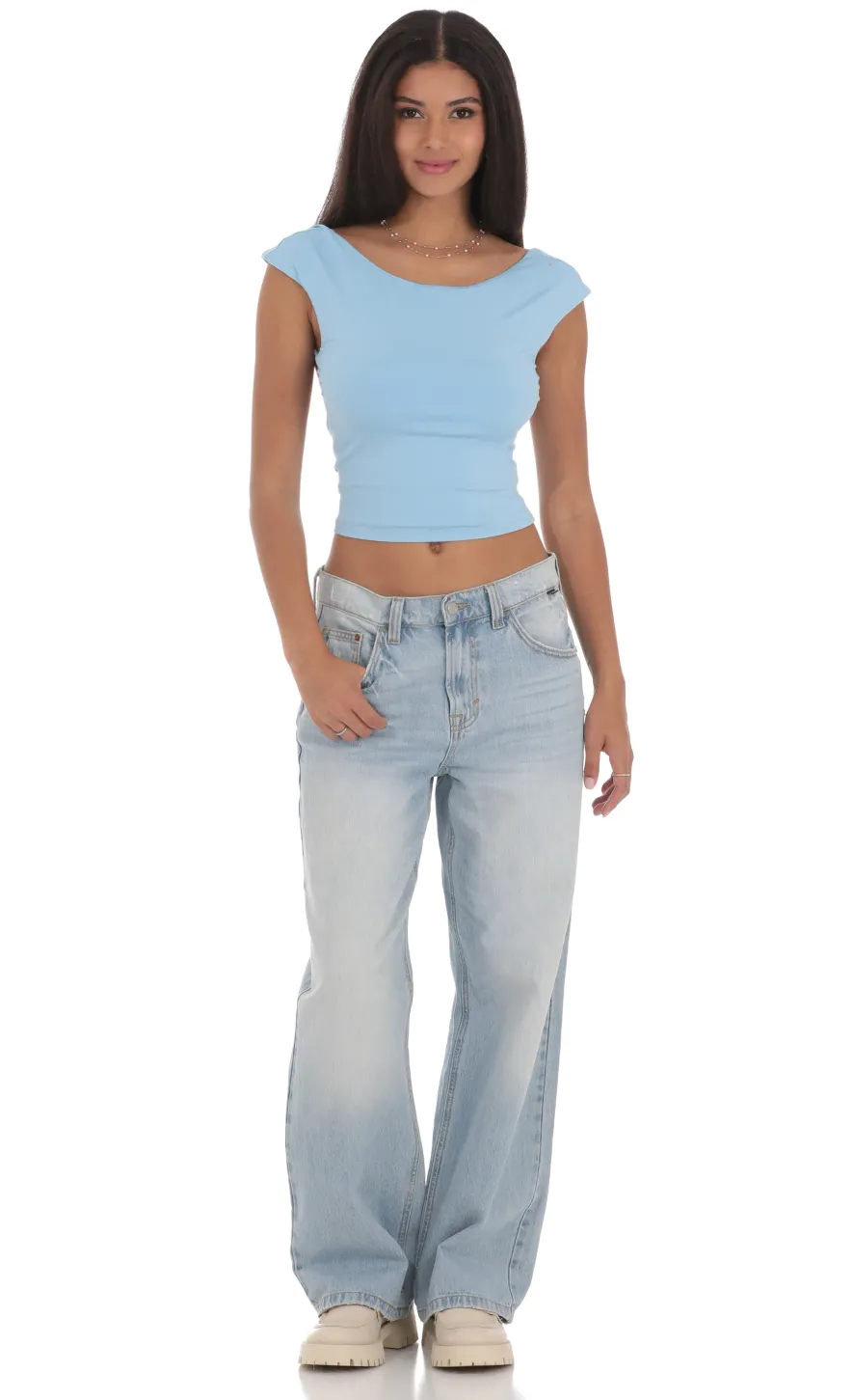 LUCY IN THE SKY Tops^High Neck Open Back Top In Light Blue