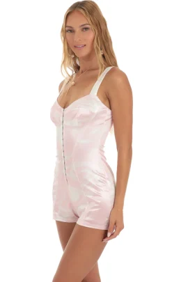 LUCY IN THE SKY Rompers^Hook And Eye Romper In Pink Swirl