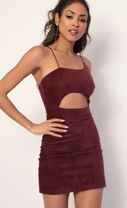 LUCY IN THE SKY Mini Dresses^Illusion Suede Cutout Dress In Burgundy
