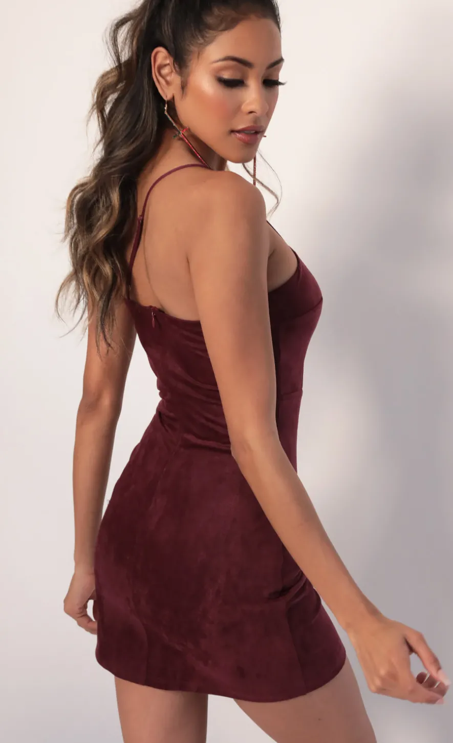 LUCY IN THE SKY Mini Dresses^Illusion Suede Cutout Dress In Burgundy