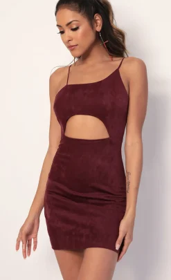 LUCY IN THE SKY Mini Dresses^Illusion Suede Cutout Dress In Burgundy