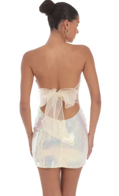 LUCY IN THE SKY Mini Dresses^Iridescent Seqiun Strapless Bodycon Dress In Cream