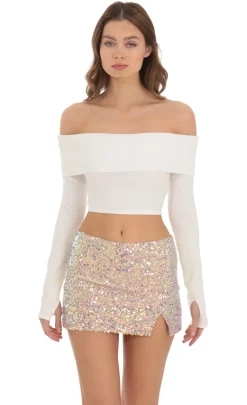 LUCY IN THE SKY Skirts^Iridescent Sequin Slit Skirt In Dusty Rose