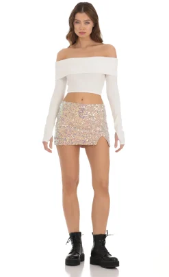 LUCY IN THE SKY Skirts^Iridescent Sequin Slit Skirt In Dusty Rose