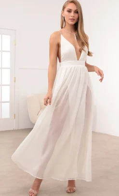 LUCY IN THE SKY Maxi Dresses^Ivory Chiffon Slit Maxi Dress