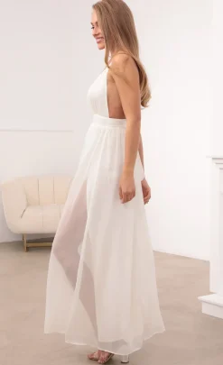 LUCY IN THE SKY Maxi Dresses^Ivory Chiffon Slit Maxi Dress
