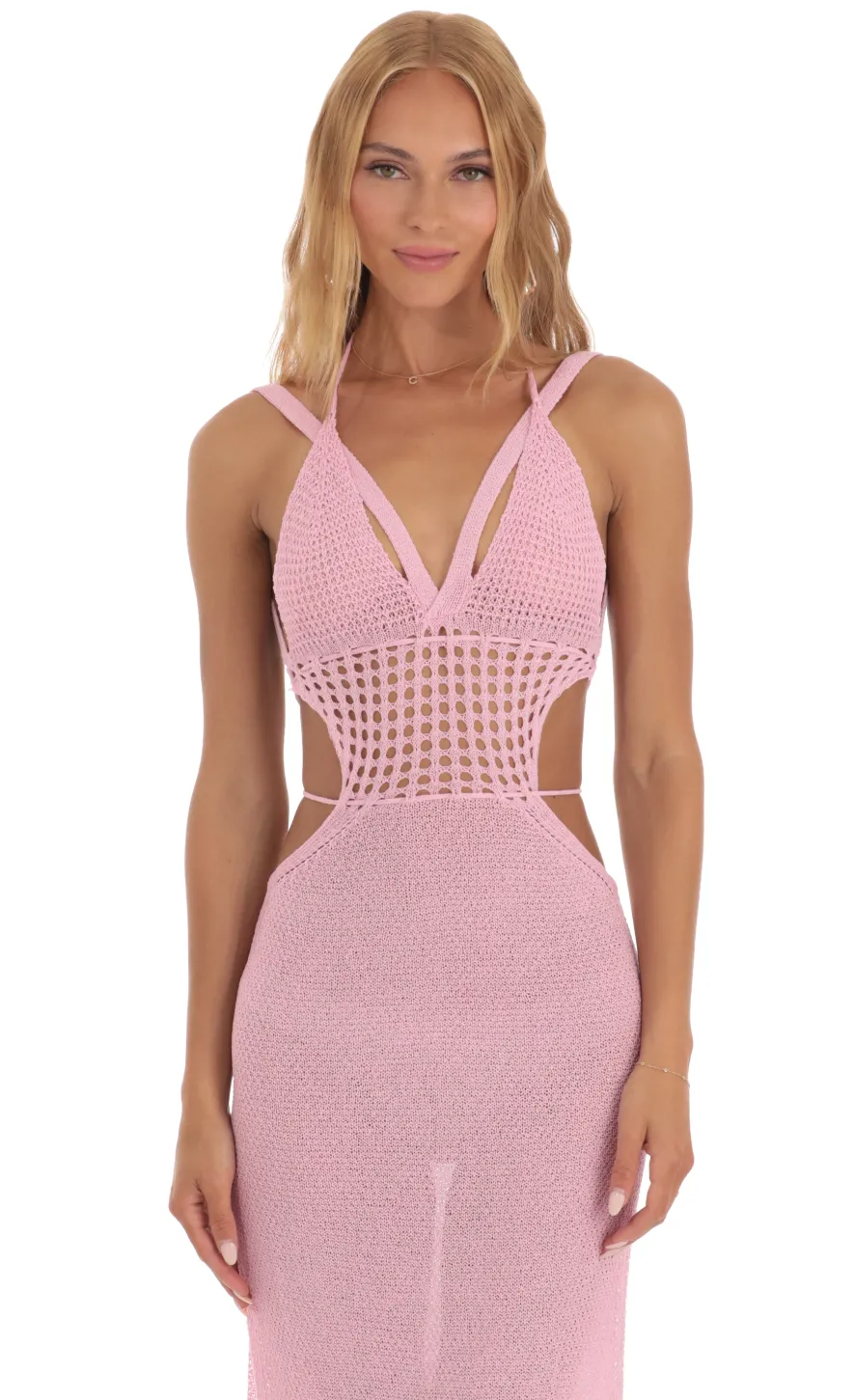 LUCY IN THE SKY Midi Dresses^Ixora Crochet Cutout Midi Dress In Pink