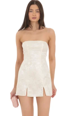 LUCY IN THE SKY Mini Dresses^Jacquard Back Bow Strapless Dress In Cream
