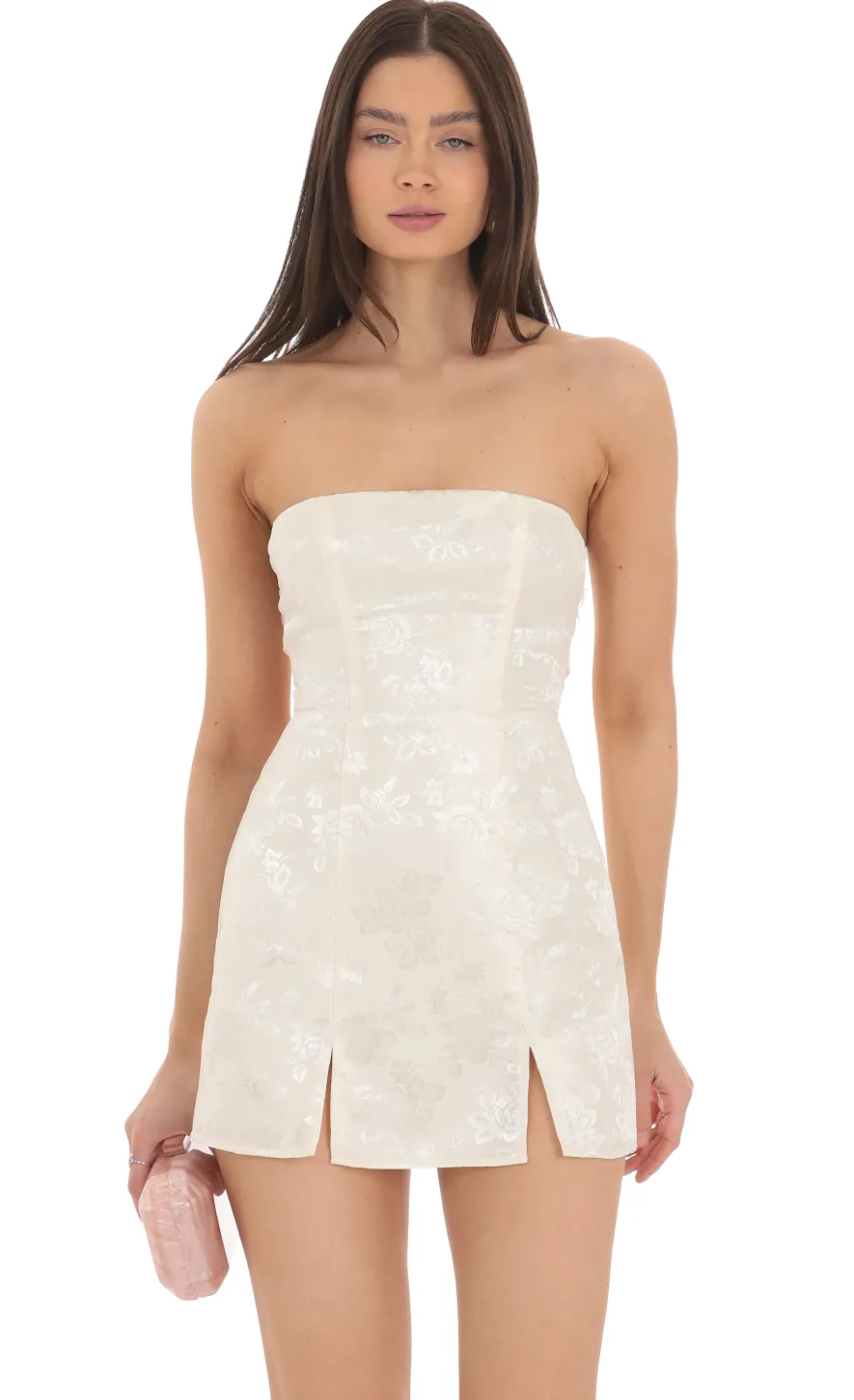 LUCY IN THE SKY Mini Dresses^Jacquard Back Bow Strapless Dress In Cream