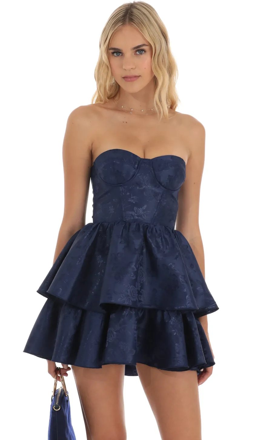 LUCY IN THE SKY Mini Dresses^Jacquard Corset Mini Dress In Navy