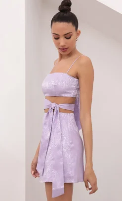 LUCY IN THE SKY Mini Dresses^Jacquard Cutout Tie Dress In Lavender