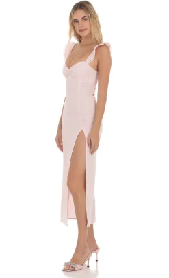 LUCY IN THE SKY Midi Dresses^Jacquard Embroidered Strap Midi Dress In Pink
