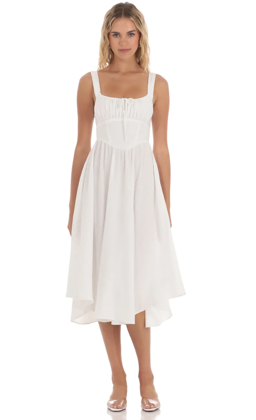 LUCY IN THE SKY Midi Dresses^Jacquard Flare Midi Dress In White