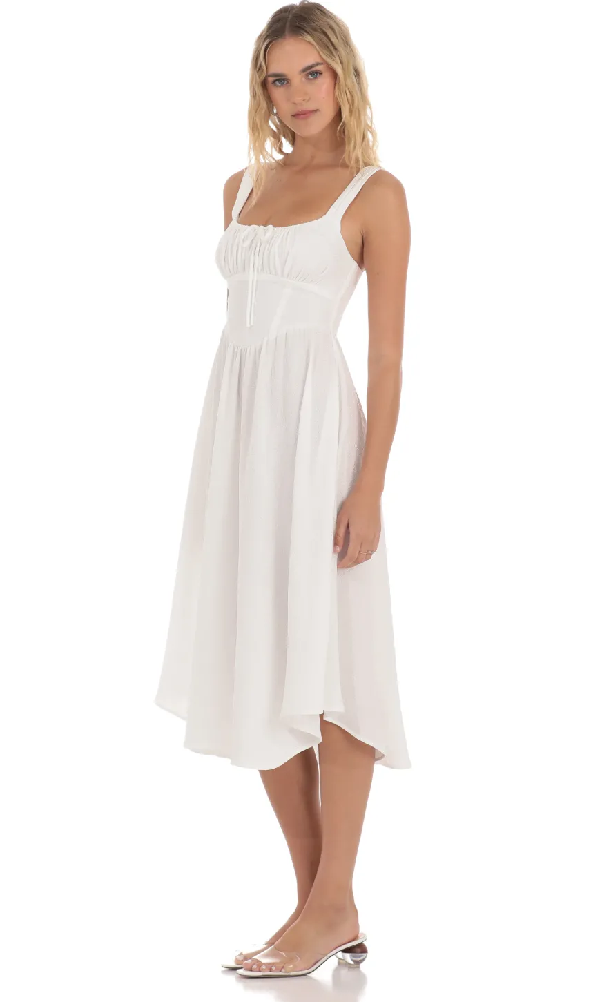 LUCY IN THE SKY Midi Dresses^Jacquard Flare Midi Dress In White