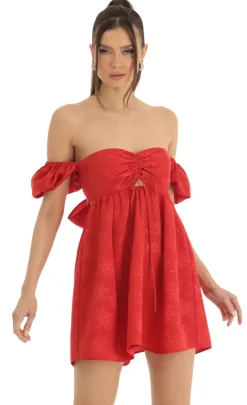 LUCY IN THE SKY Mini Dresses^Jacquard Puff Sleeve Baby Doll Dress In Red