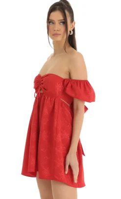 LUCY IN THE SKY Mini Dresses^Jacquard Puff Sleeve Baby Doll Dress In Red