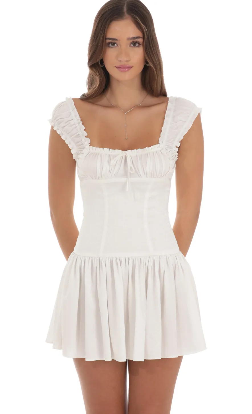 LUCY IN THE SKY Mini Dresses^Jacquard Ruched Strap Dress In White