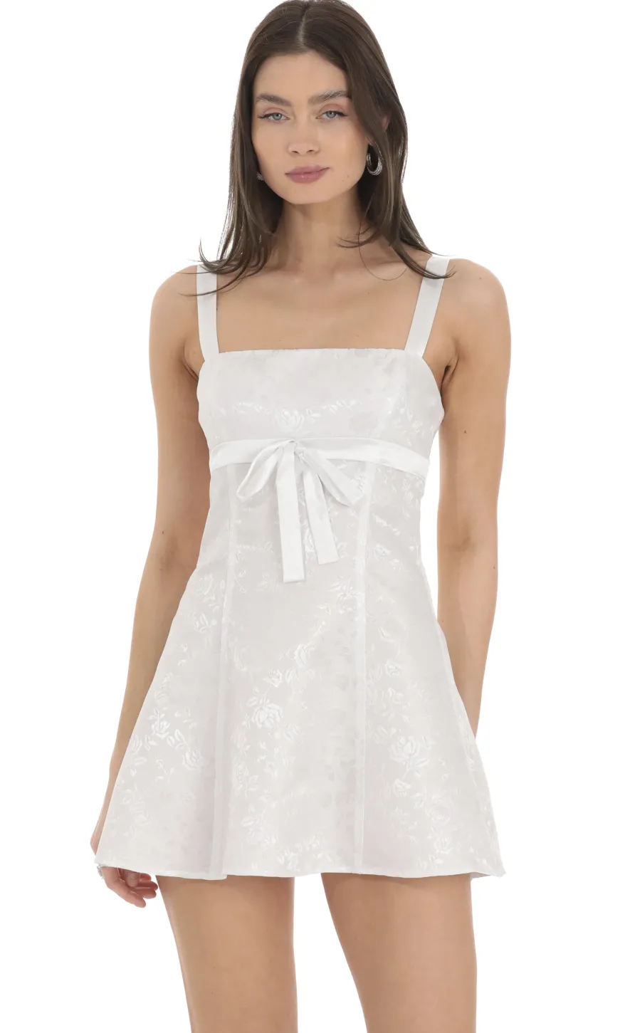 LUCY IN THE SKY Mini Dresses^Jacquard Satin Ribbon Dress In White