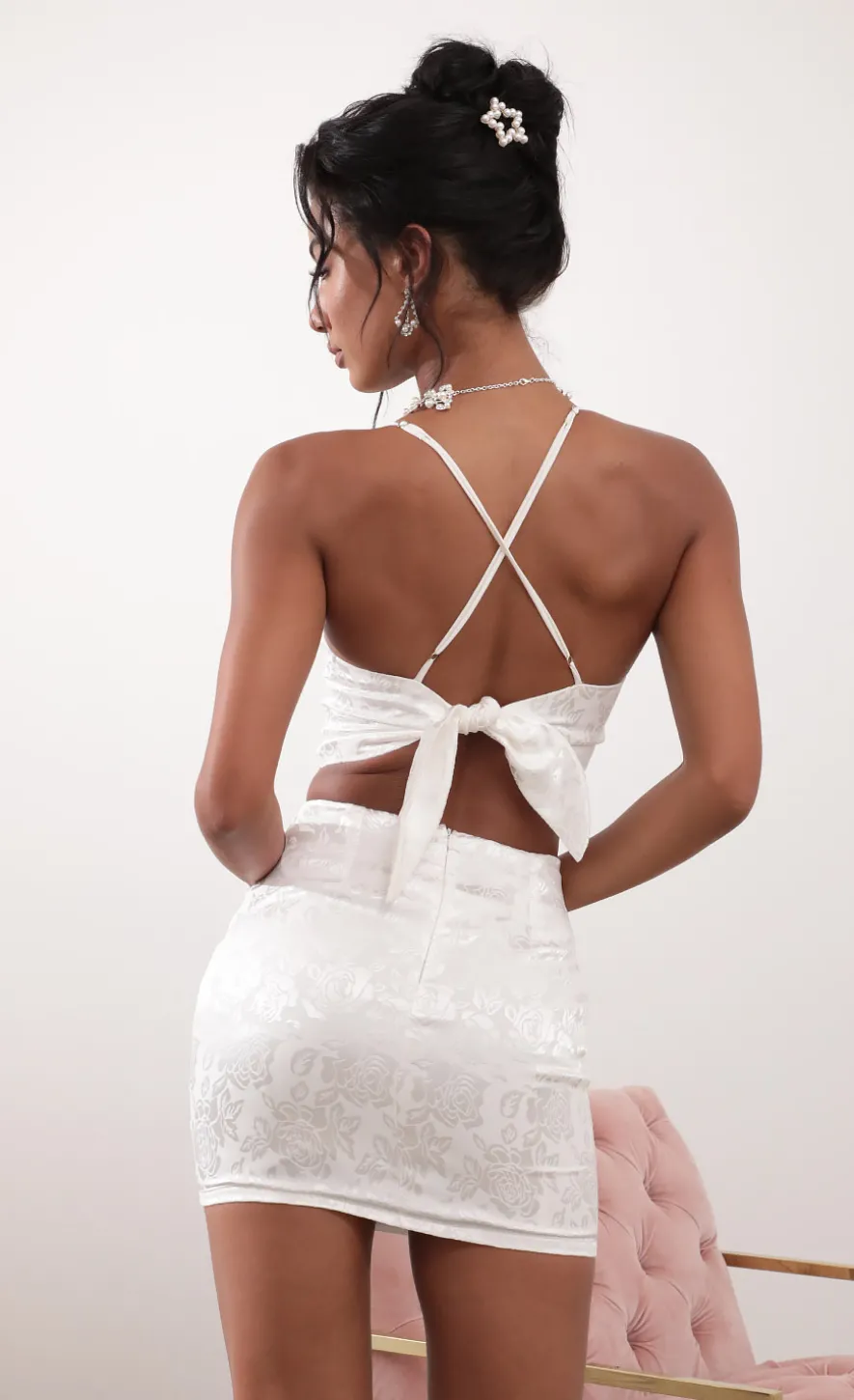 LUCY IN THE SKY Two-Piece Sets^Jacquard Satin Set In White