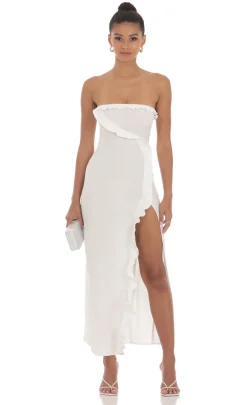 LUCY IN THE SKY Maxi Dresses^Jacquard Strapless Maxi Dress In White
