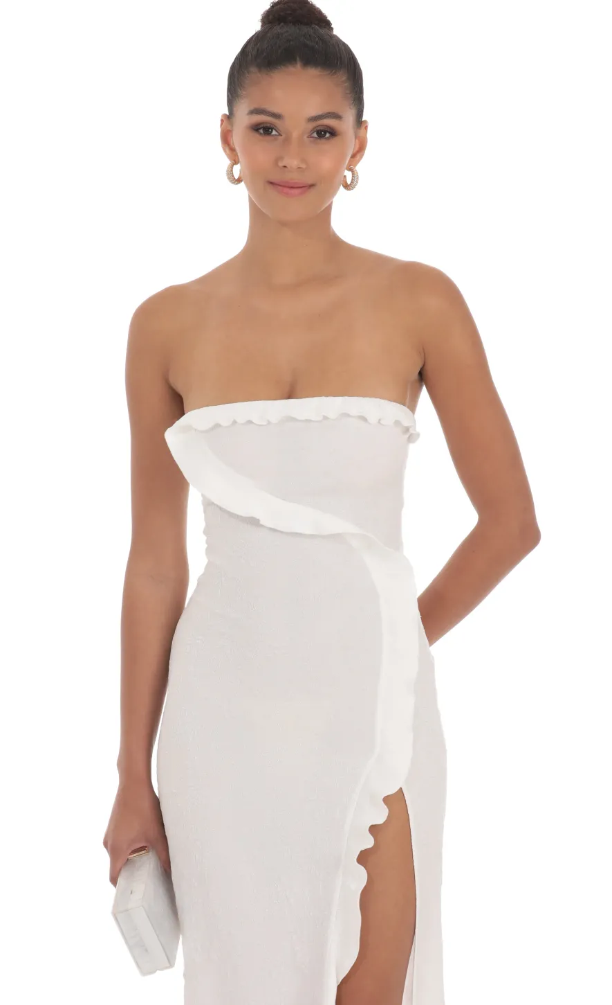 LUCY IN THE SKY Maxi Dresses^Jacquard Strapless Maxi Dress In White