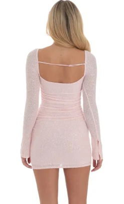LUCY IN THE SKY Mini Dresses^Knit Sequin Long Sleeve Dress In Pink