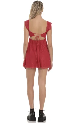 LUCY IN THE SKY Mini Dresses^Lace Babydoll Dress In Red